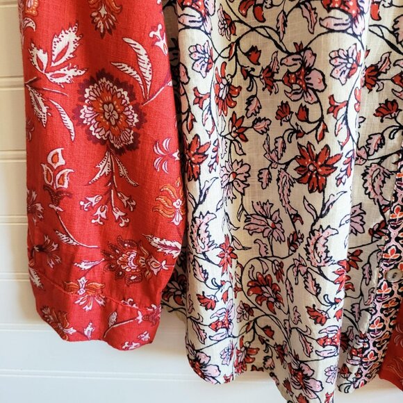 J. Jill Top Womens M Cream and Red Colorblock Print Button Up Cotton Gauzy Sheer - Picture 3 of 11